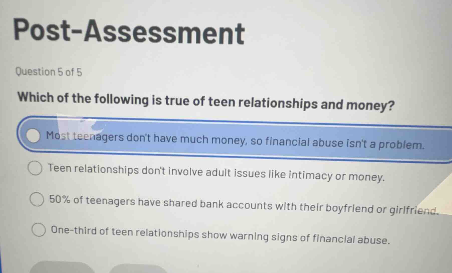 post-assessment question 5 of 5 which of the following is true of teen …