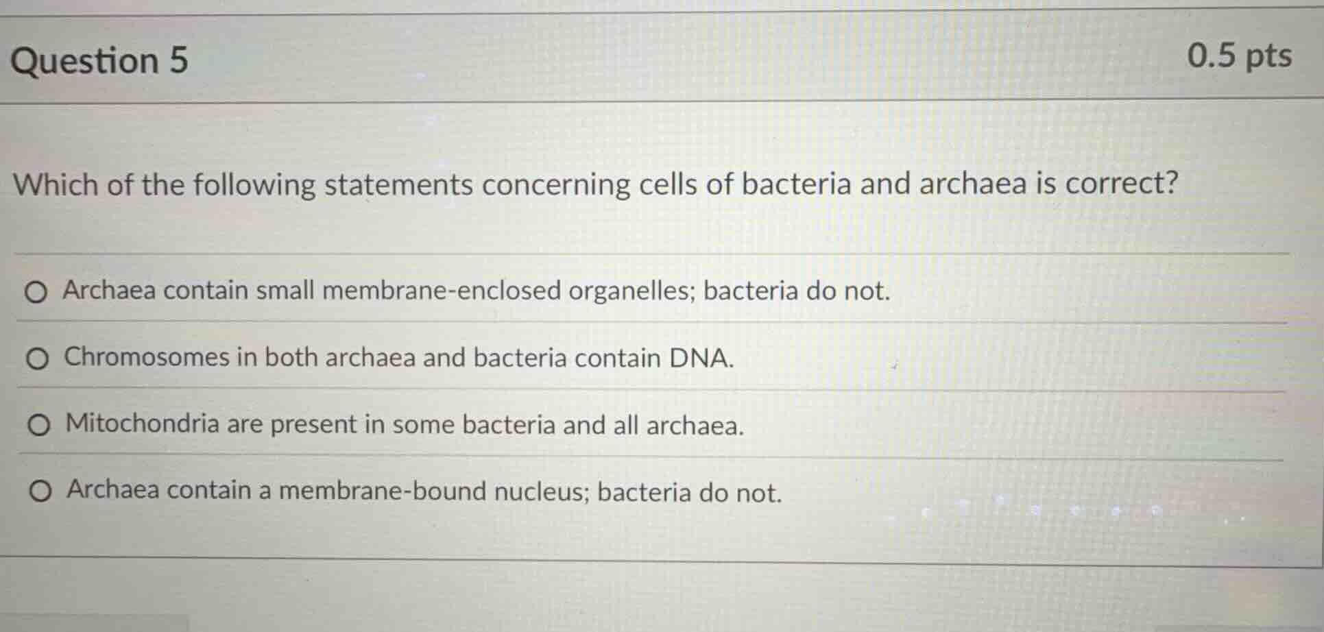 question 5 0.5 pts which of the following statements concerning cells o…