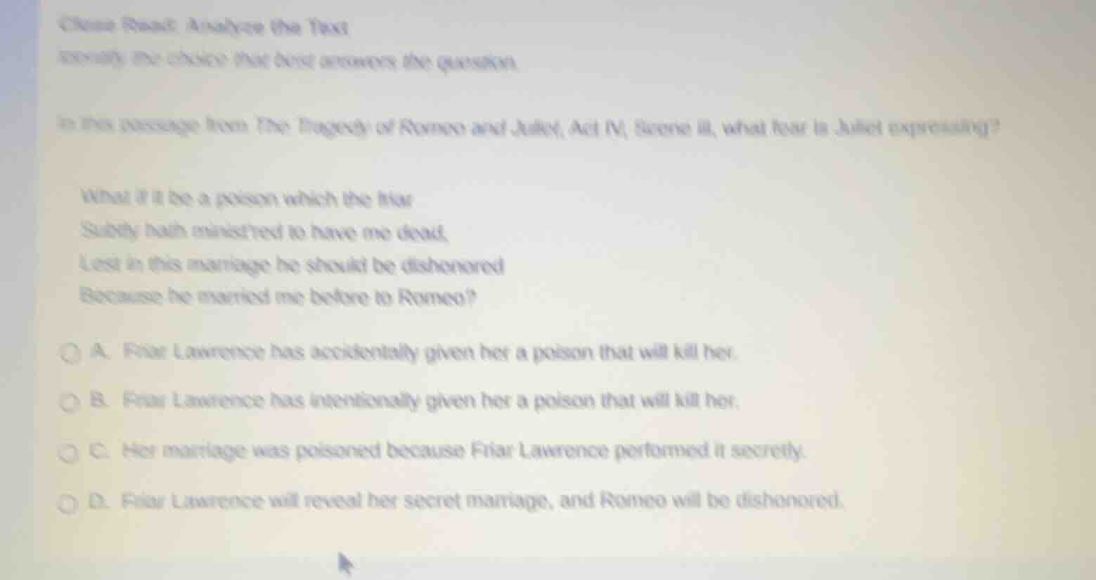 class read: analyze the text identify the choice that best answers the …