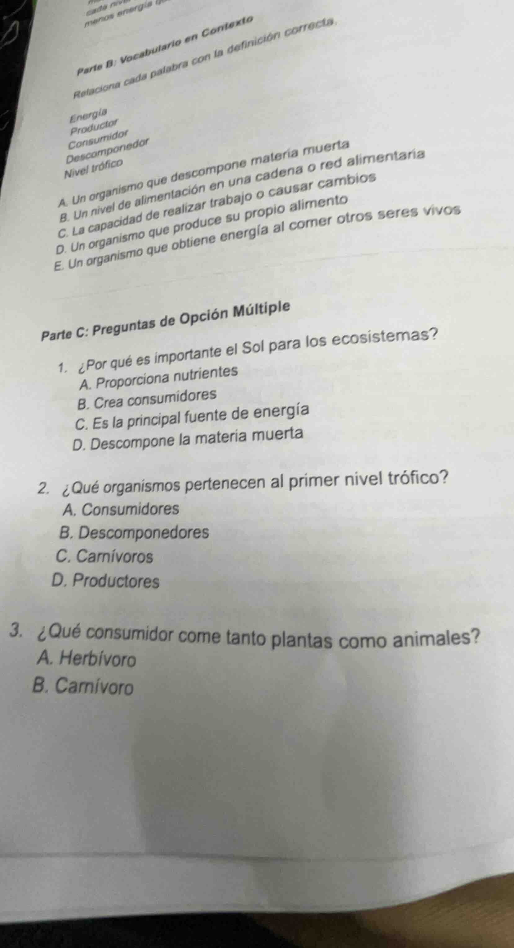 parte b: vocabulario en contextorelaciona cada palabra con la definició…