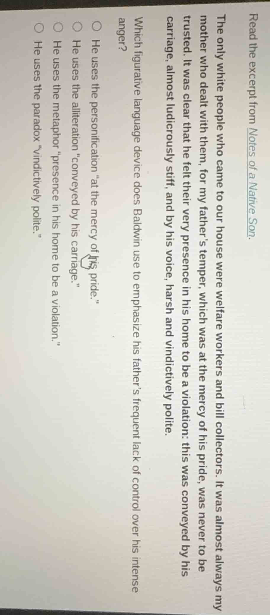 read the excerpt from notes of a native son. the only white people who …