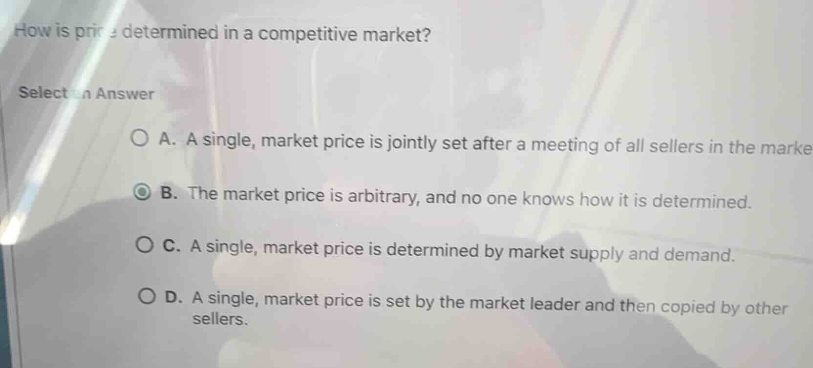 how is price determined in a competitive market? select an answer a. a …