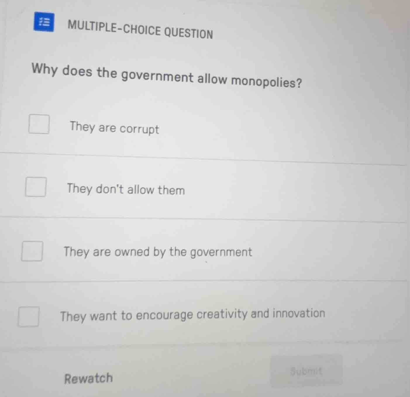 multiple-choice question why does the government allow monopolies? they…