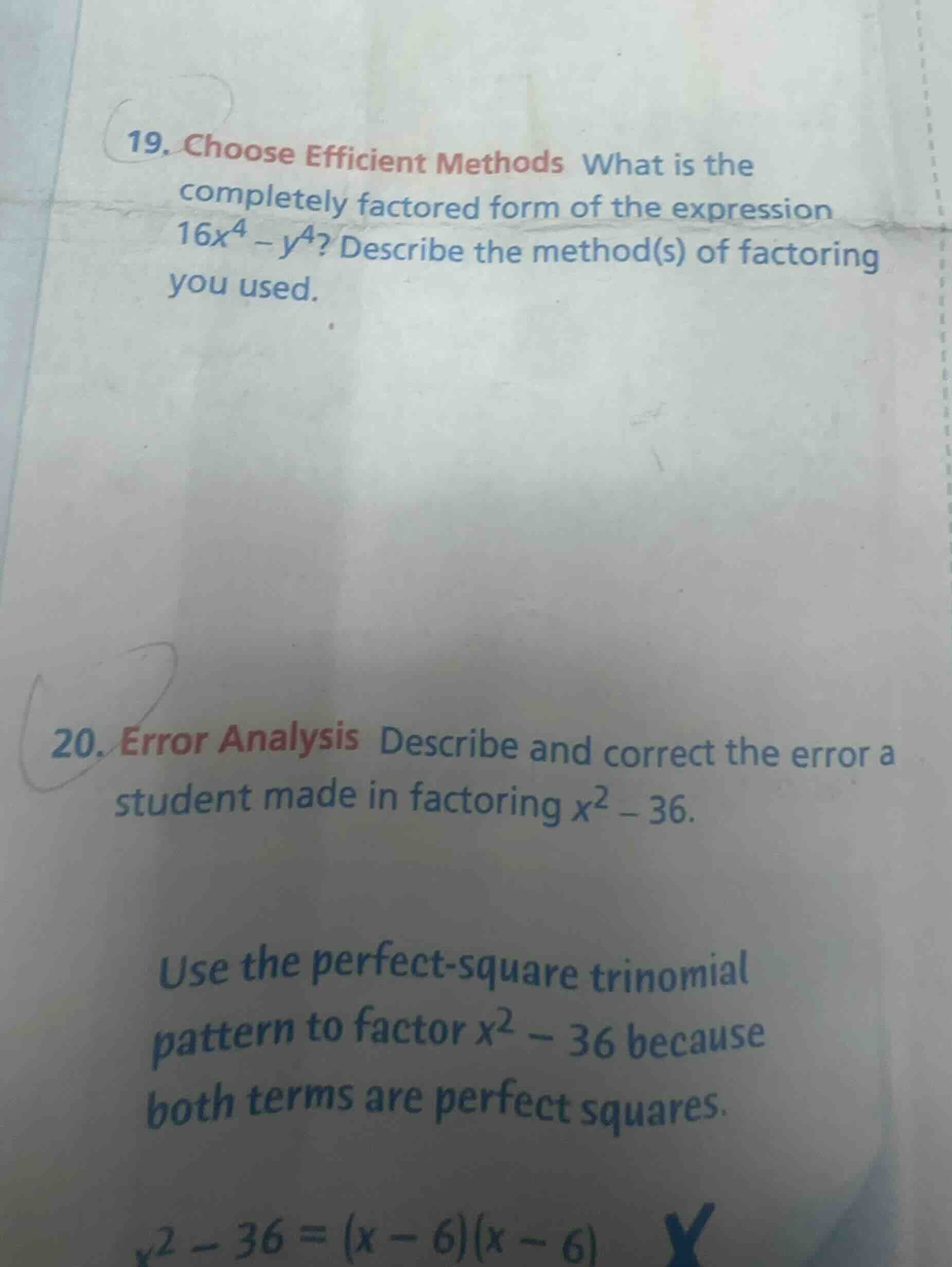 19. choose efficient methods what is the completely factored form of th…