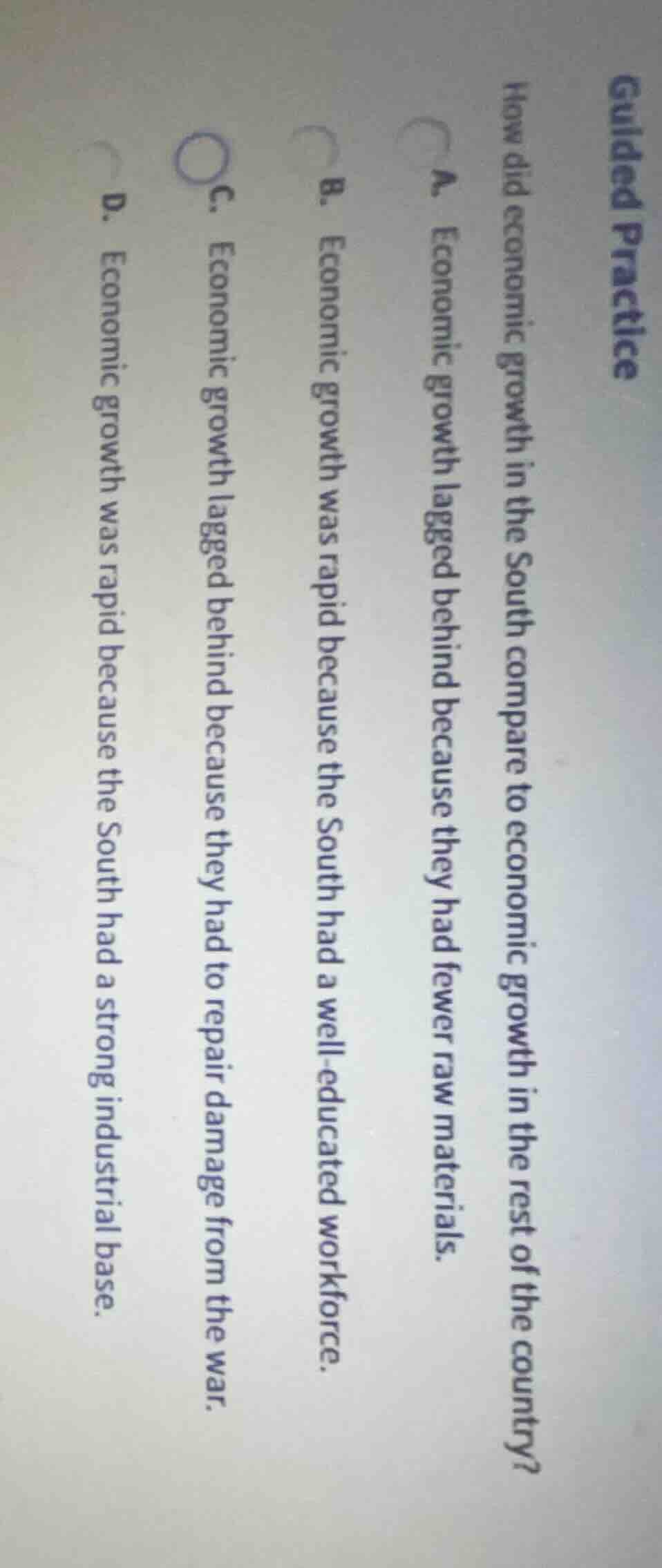 guided practice how did economic growth in the south compare to economi…