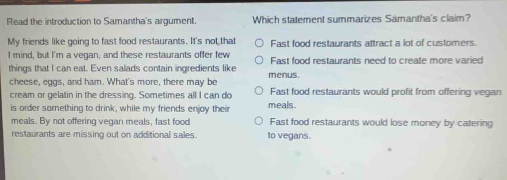 read the introduction to samanthas argument. my friends like going to f…