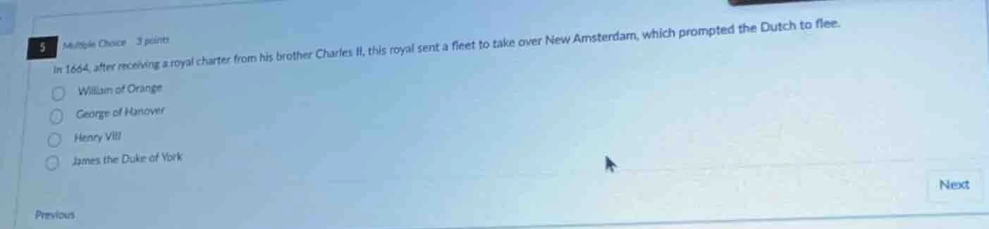 5 multiple choice 3 points in 1664, after receiving a royal charter fro…