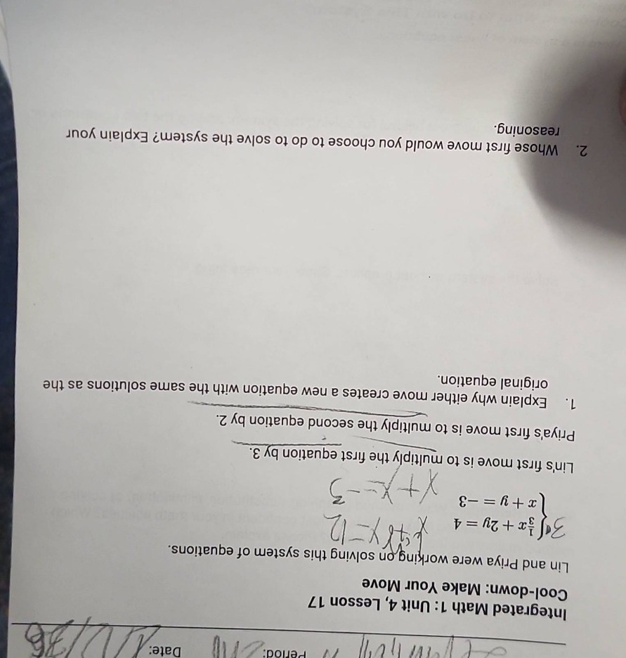 integrated math 1: unit 4, lesson 17 cool-down: make your move lin and …
