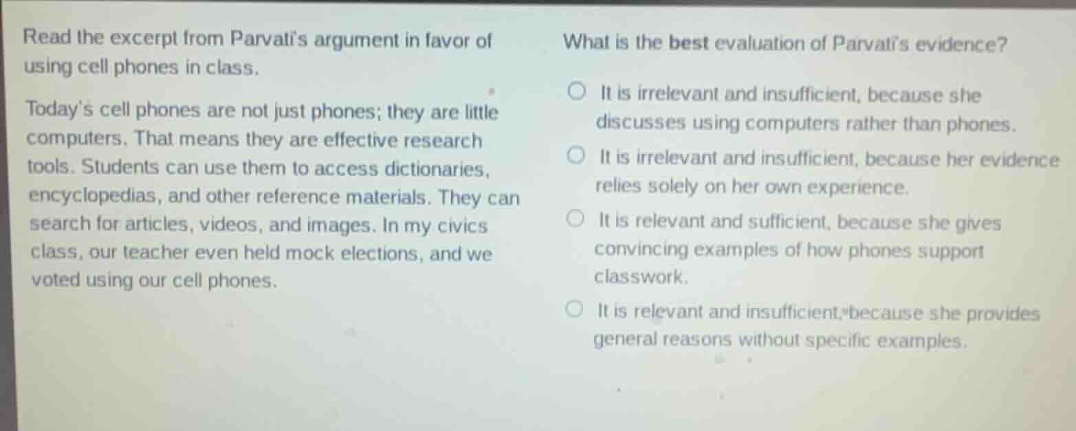 read the excerpt from parvatis argument in favor of using cell phones i…