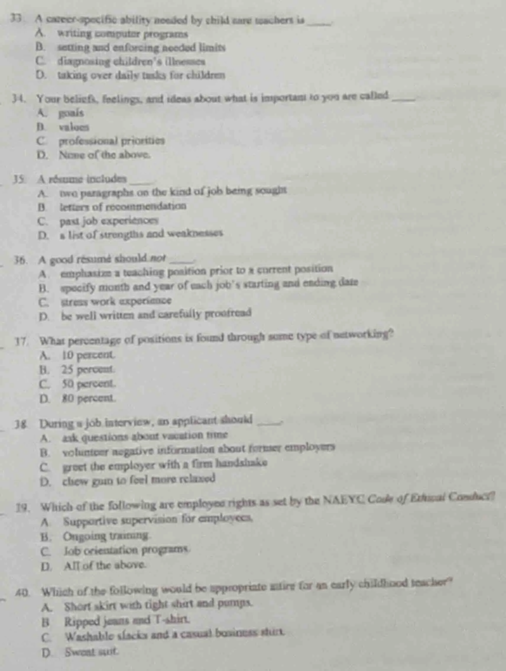33. a career-specific ability needed by child care teachers is ______a.…