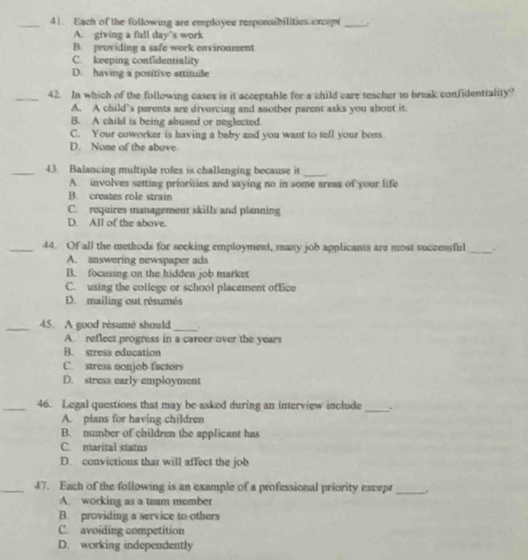 41. each of the following are employee responsibilities except _____.a.…