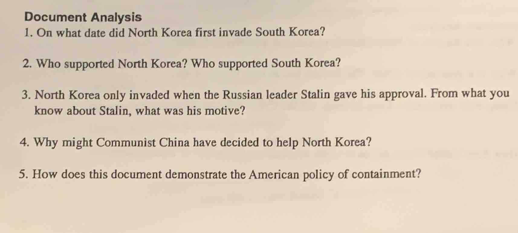 document analysis 1. on what date did north korea first invade south ko…