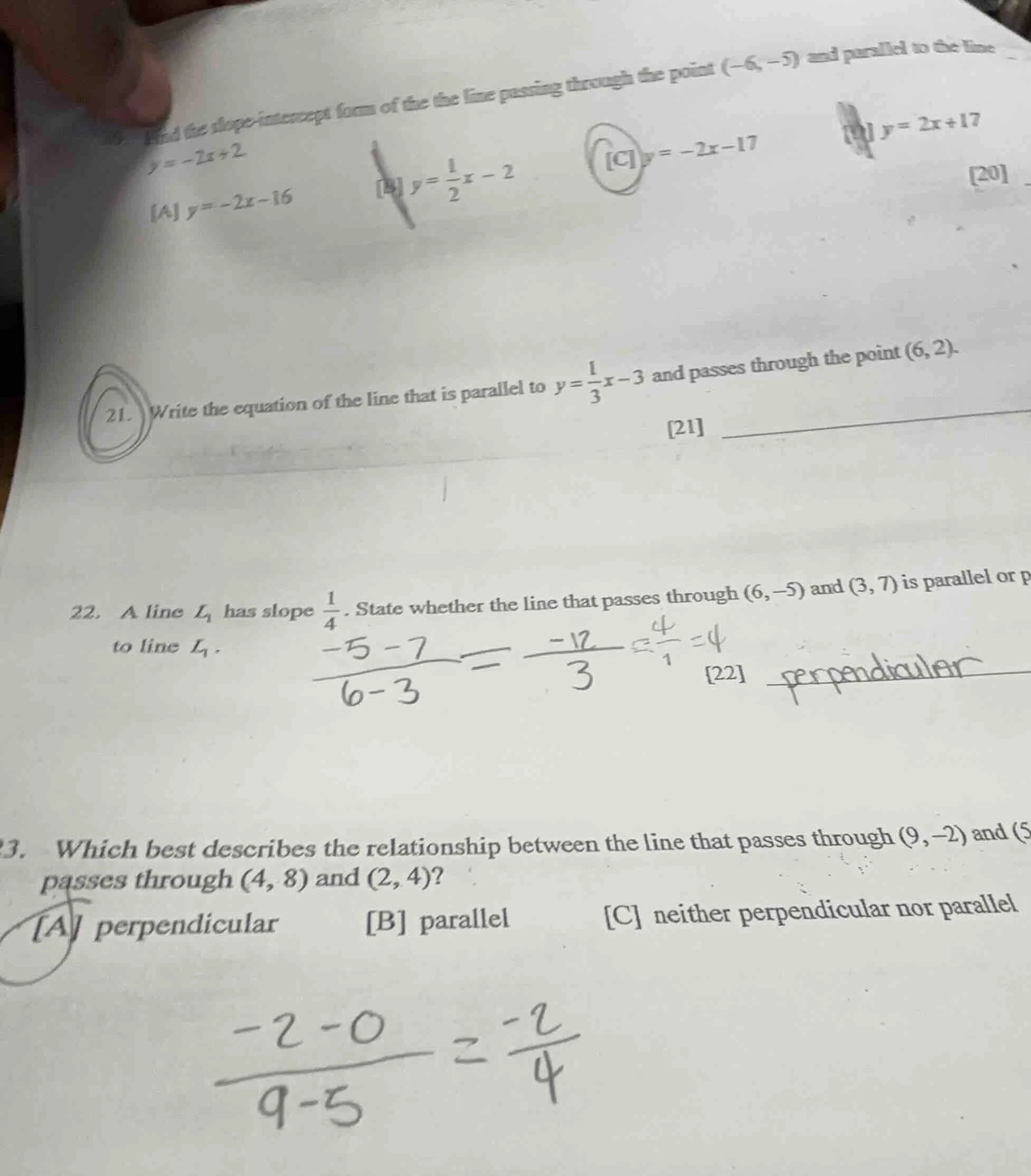 find the slope-intercept form of the line passing through the point $(-…