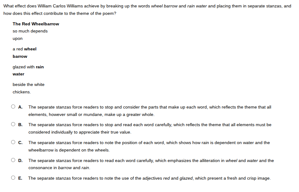 what effect does william carlos williams achieve by breaking up the wor…