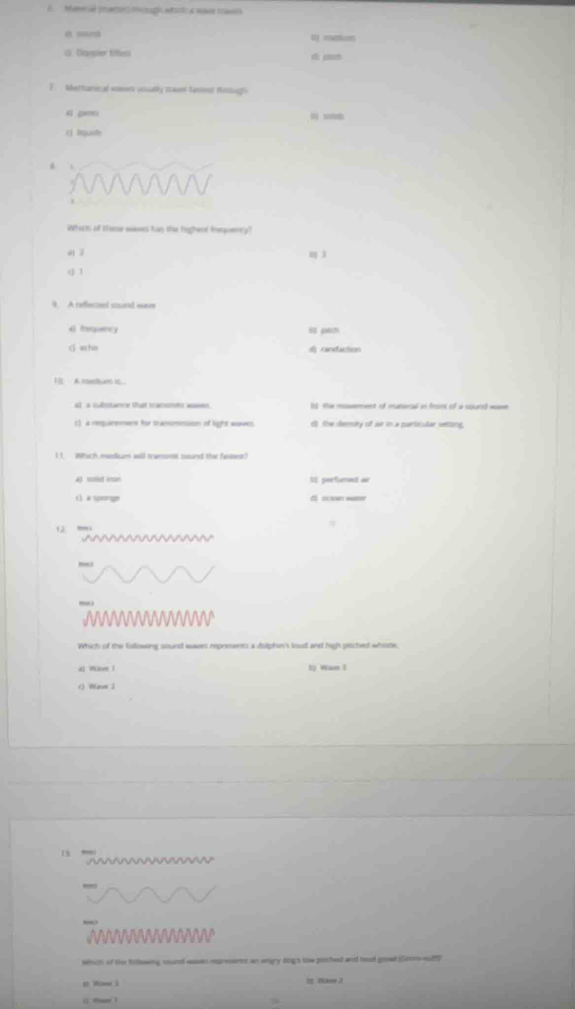 6. material vibrations through which a wave travels a) sound b) medium …