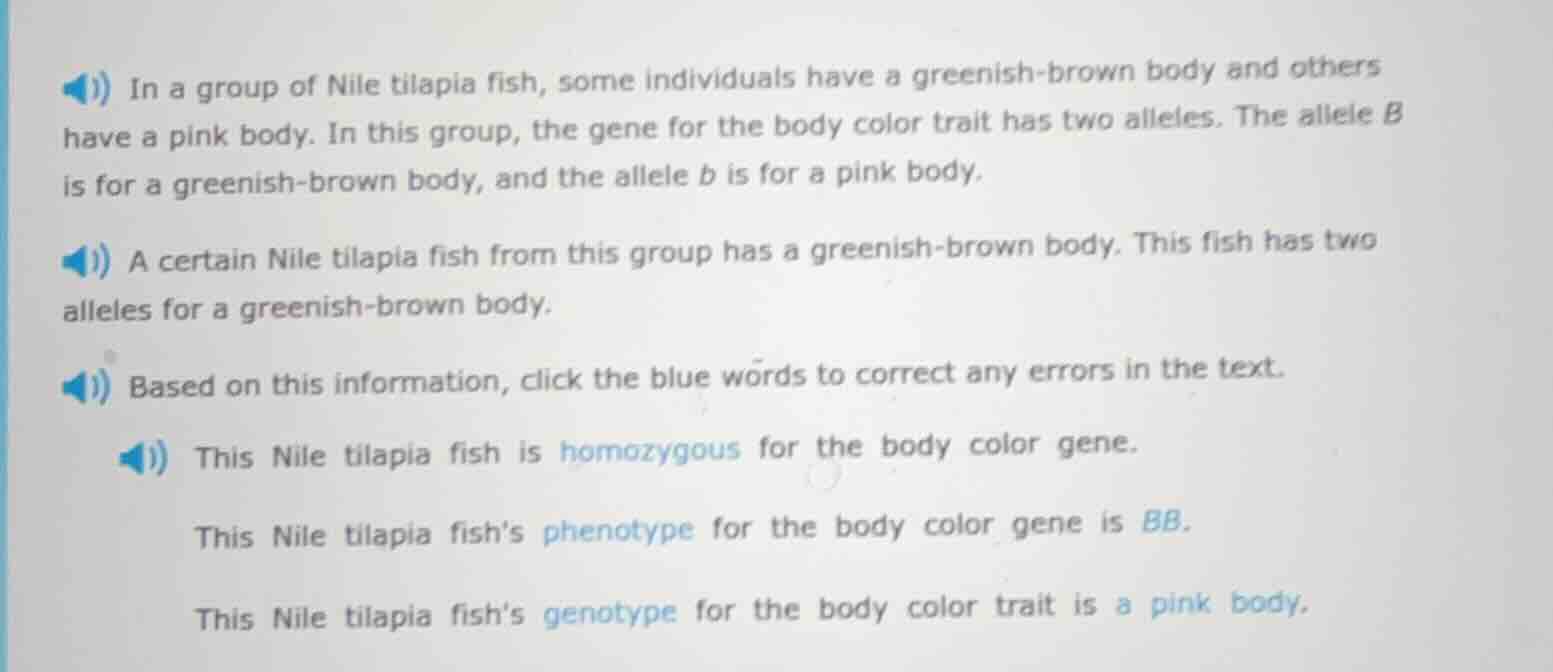 1) in a group of nile tilapia fish, some individuals have a greenish-br…