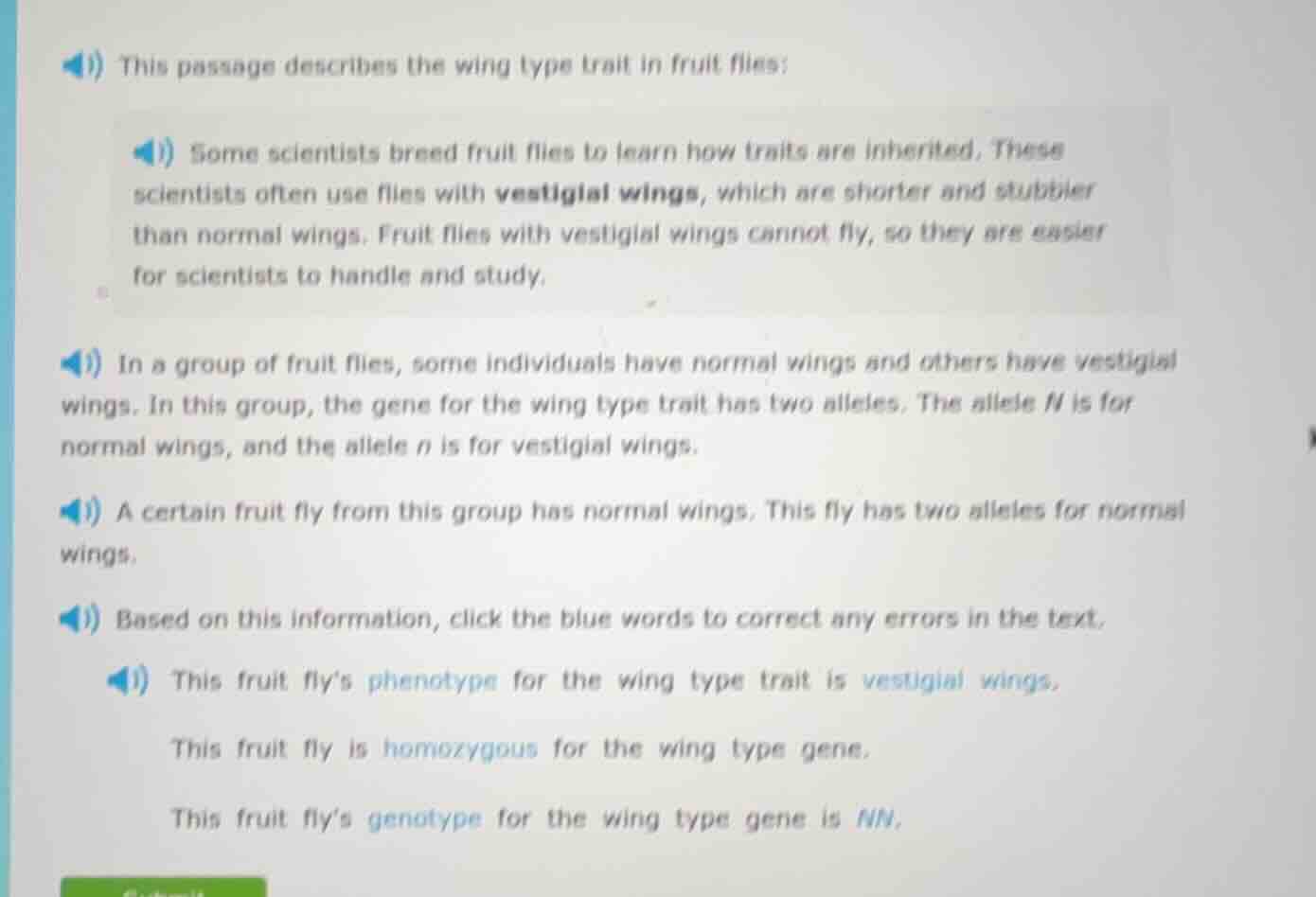 1) this passage describes the wing type trait in fruit flies:1) some sc…