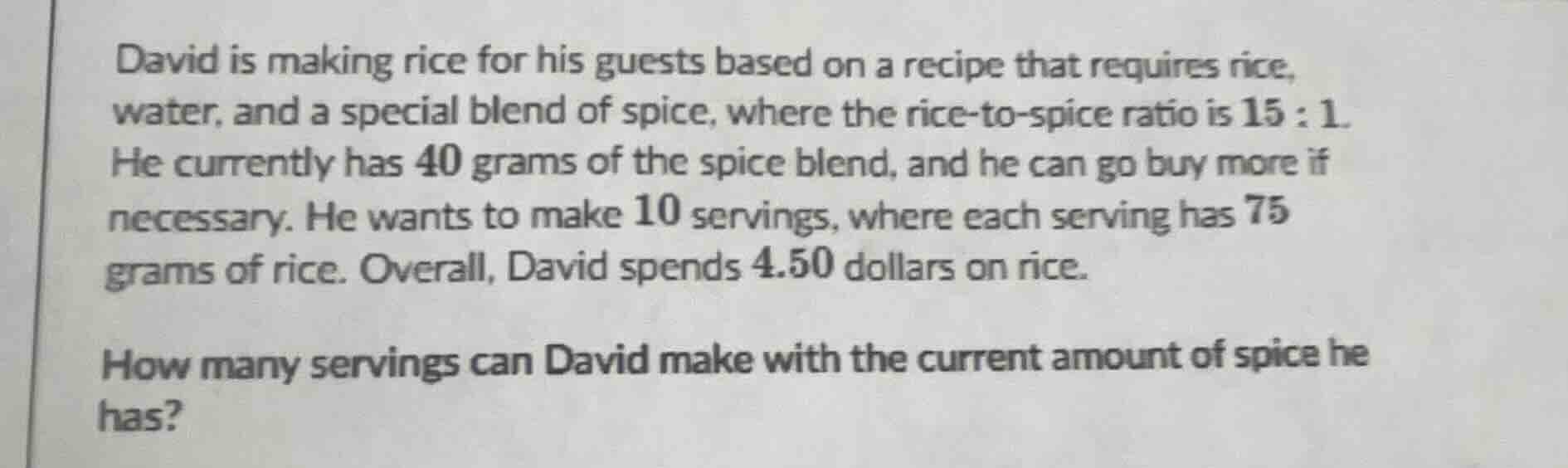david is making rice for his guests based on a recipe that requires ric…