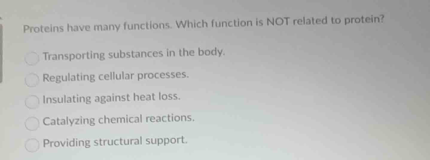 proteins have many functions. which function is not related to protein?…