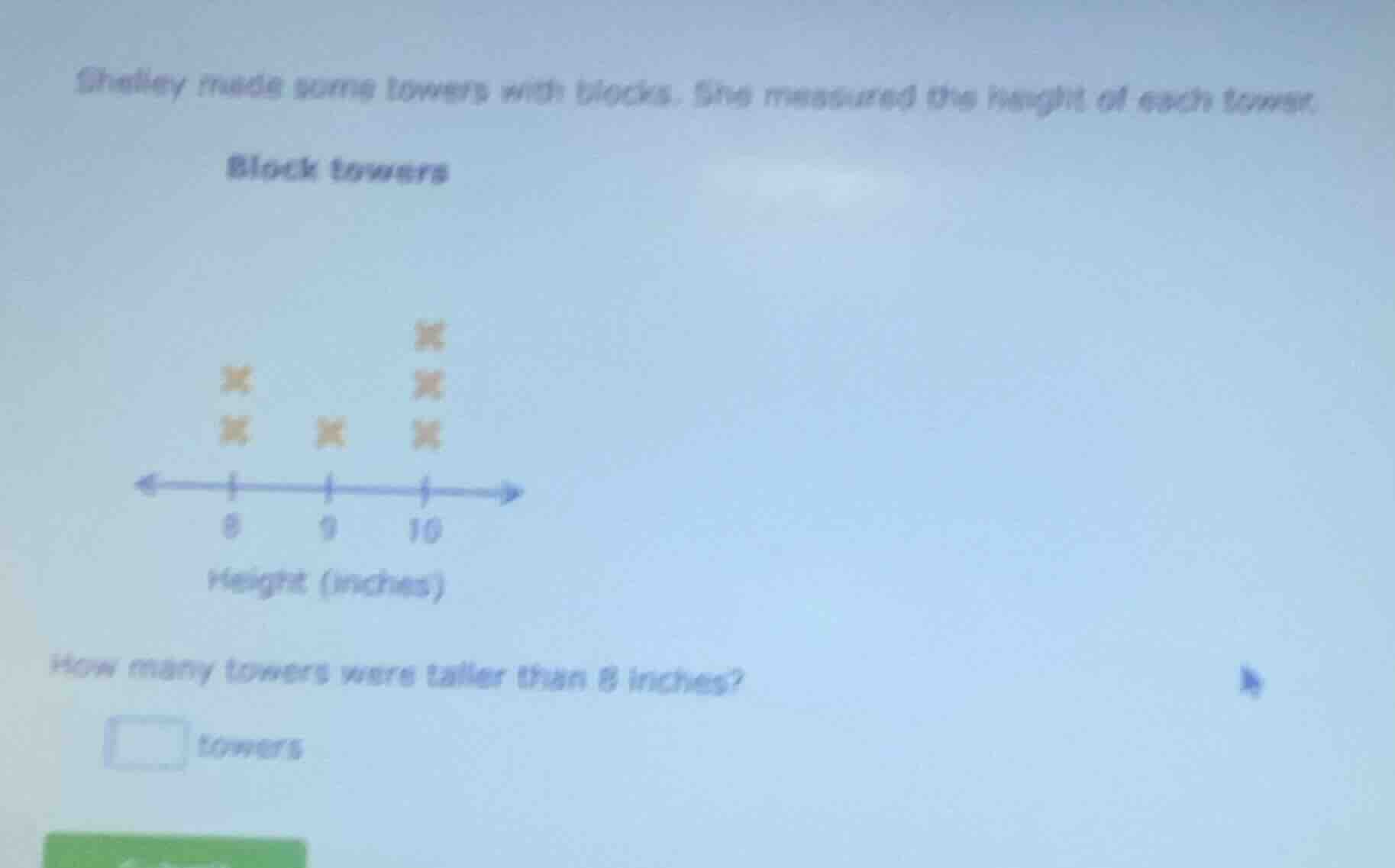 shelley made some towers with blocks. she measured the height of each t…