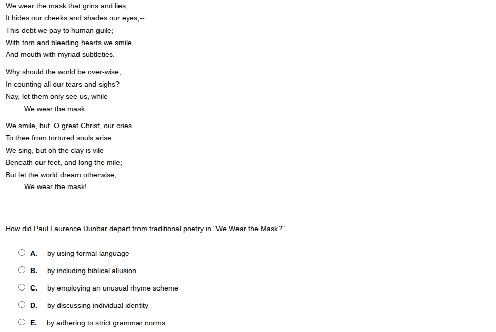 we wear the mask that grins and lies,it hides our cheeks and shades our…