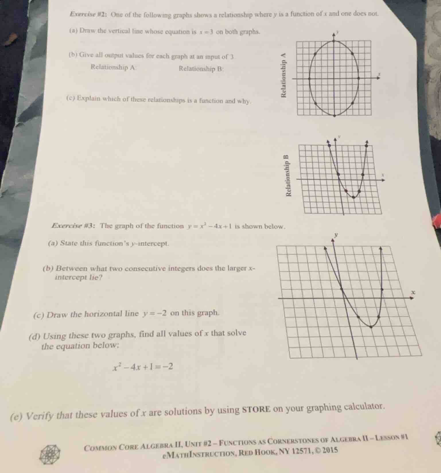 exercise #2: one of the following graphs shows a relationship where $y$…