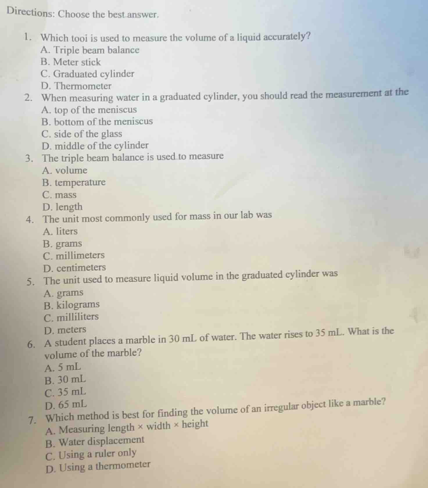 directions: choose the best answer. 1. which tool is used to measure th…