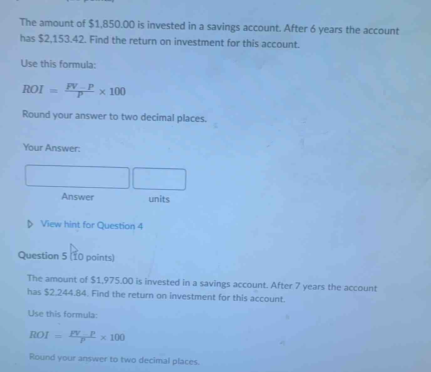 the amount of $1,850.00 is invested in a savings account. after 6 years…