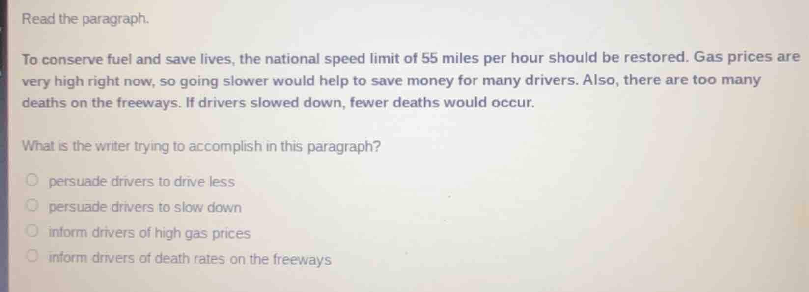 read the paragraph. to conserve fuel and save lives, the national speed…