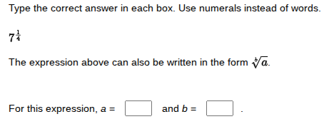 type the correct answer in each box. use numerals instead of words. $7^…