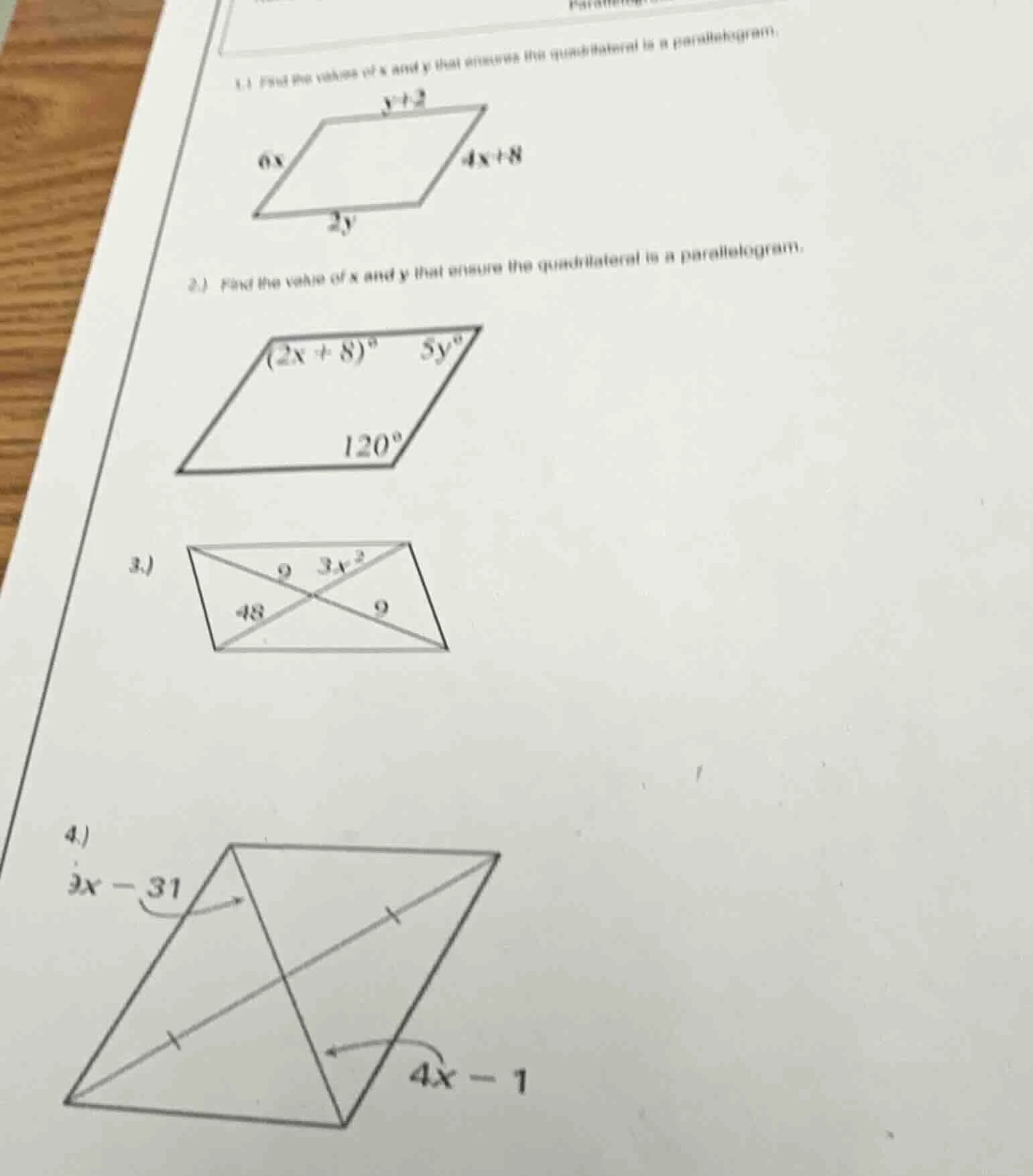 1.1 find the values of x and y that ensure the quadrilateral is a paral…