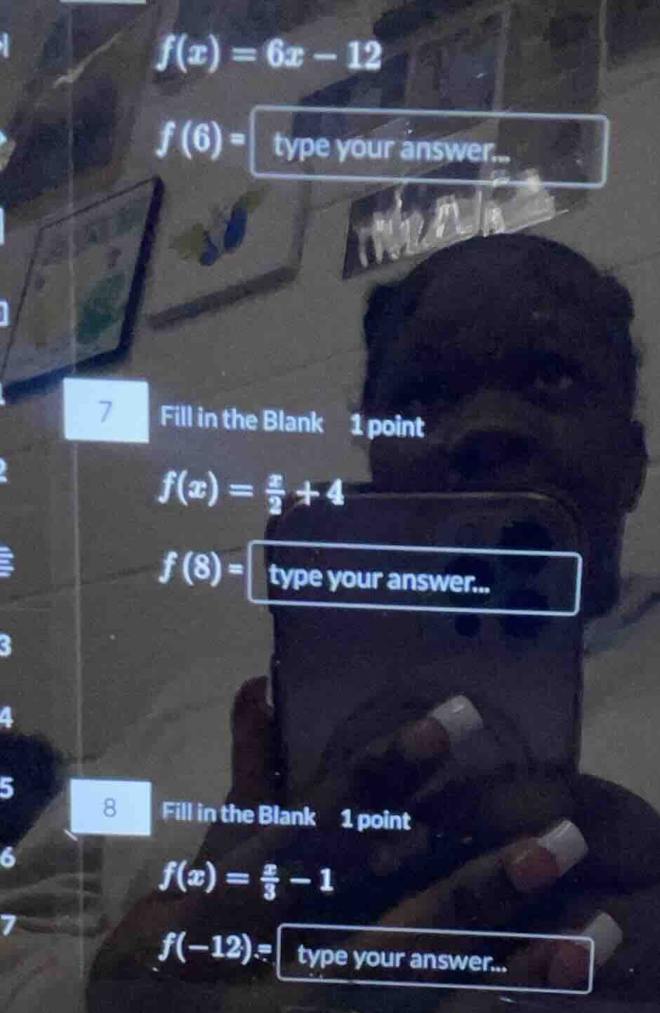 $f(x)=6x-12$ $f(6)=$ type your answer... 7 fill in the blank 1 point $f…
