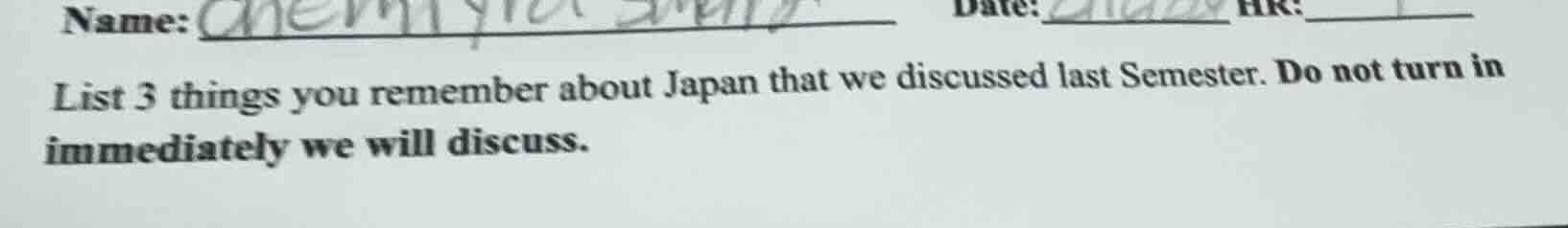 name: ______ date:____ hr:____ list 3 things you remember about japan t…