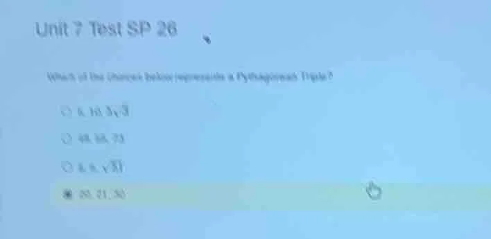 unit 7 test sp 26 which of the choices below represents a pythagorean t…