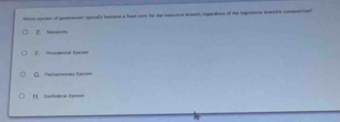 which system of government typically features a fixed term for the exec…