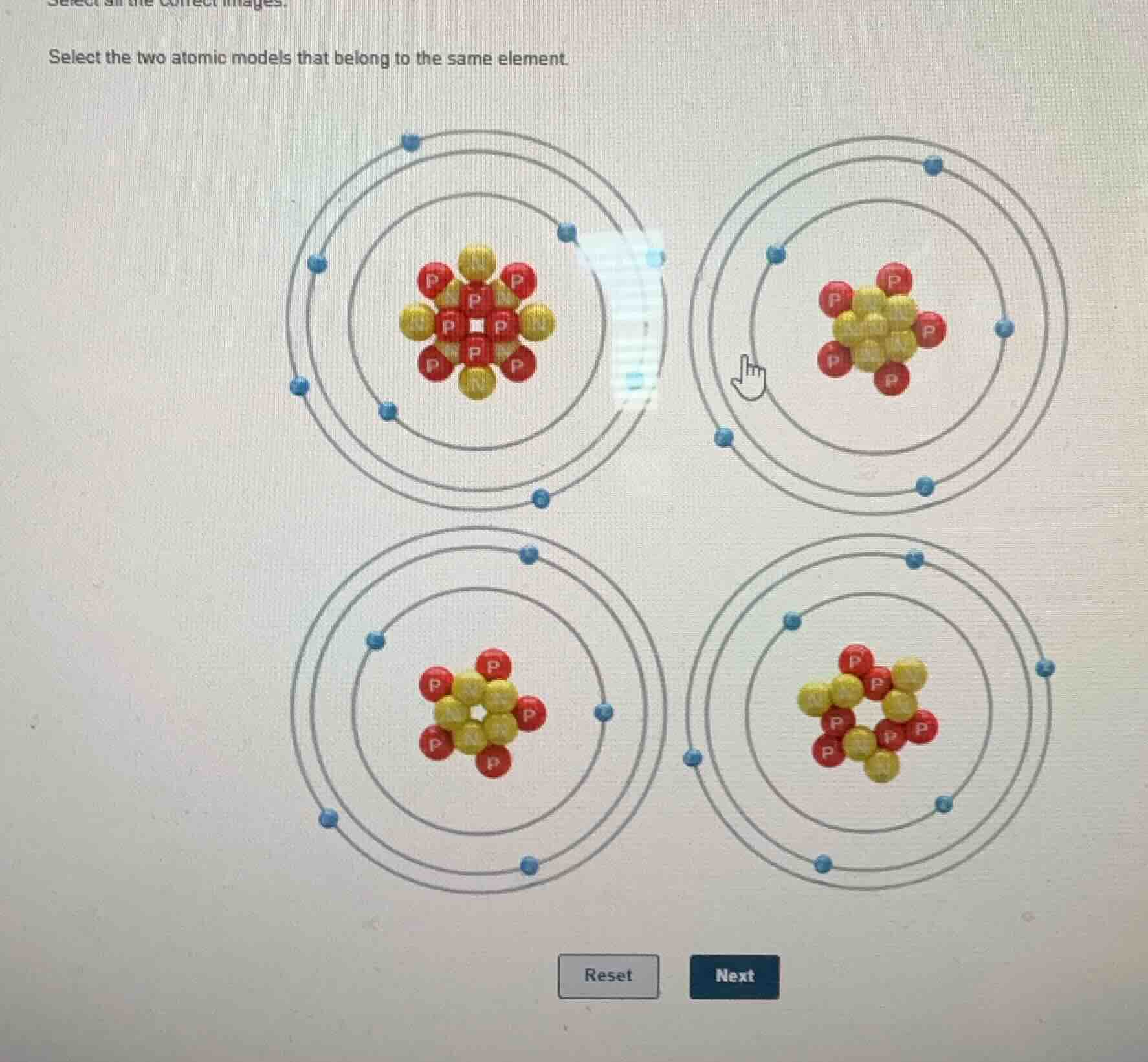 select all the correct images. select the two atomic models that belong…