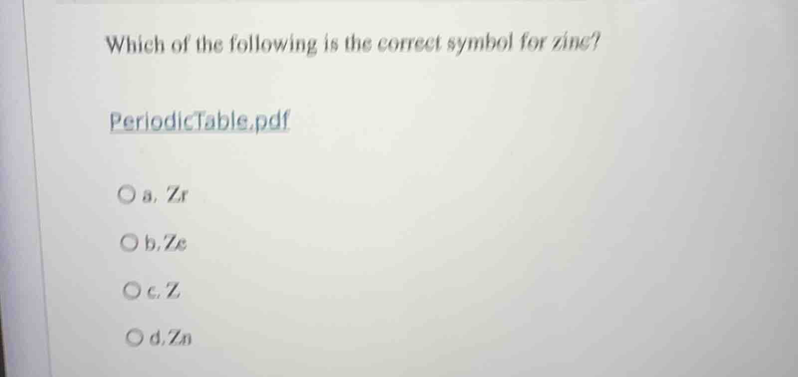 which of the following is the correct symbol for zinc? periodictable.pd…