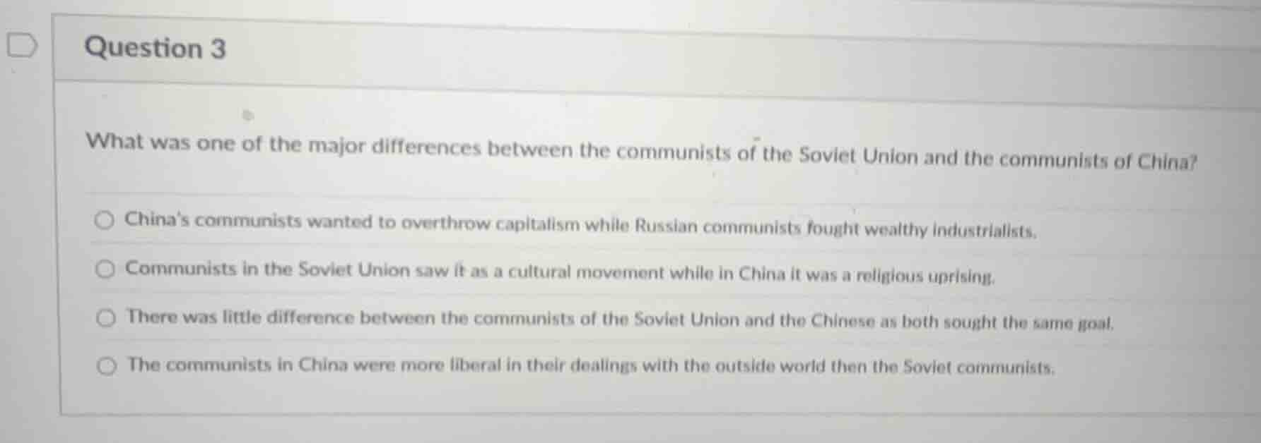 question 3 what was one of the major differences between the communists…