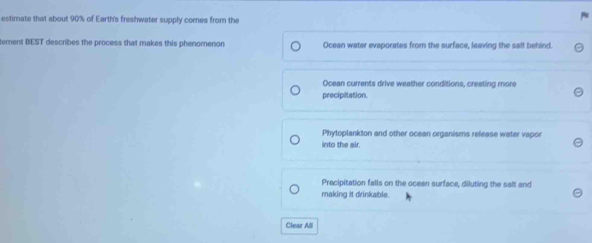 estimate that about 90% of earths freshwater supply comes from the stat…