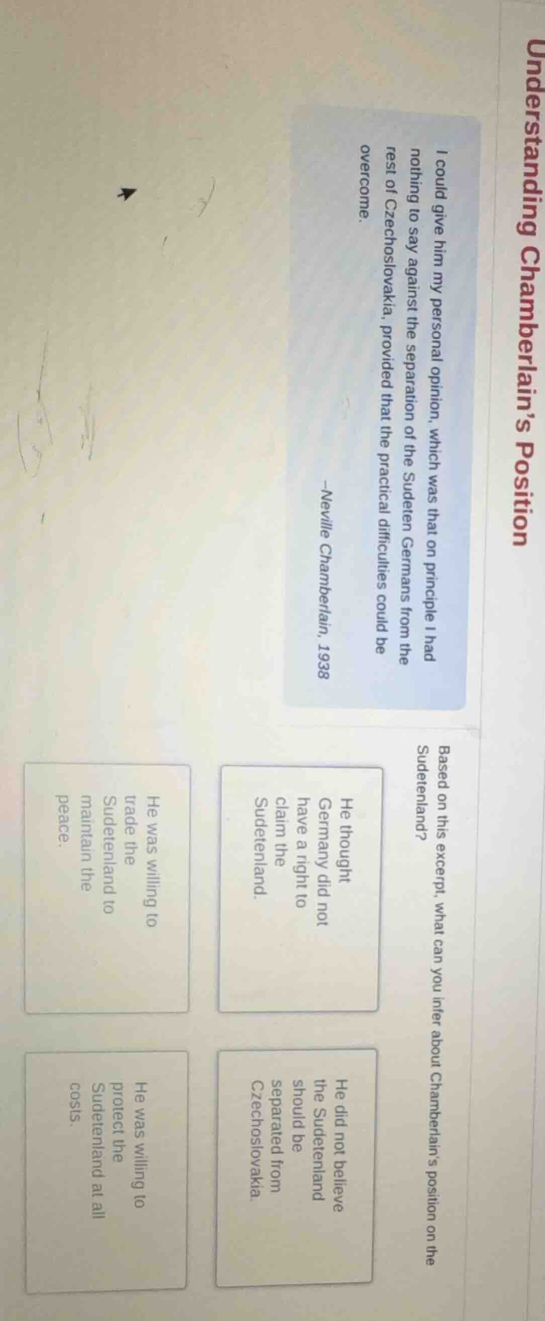 understanding chamberlains position i could give him my personal opinio…