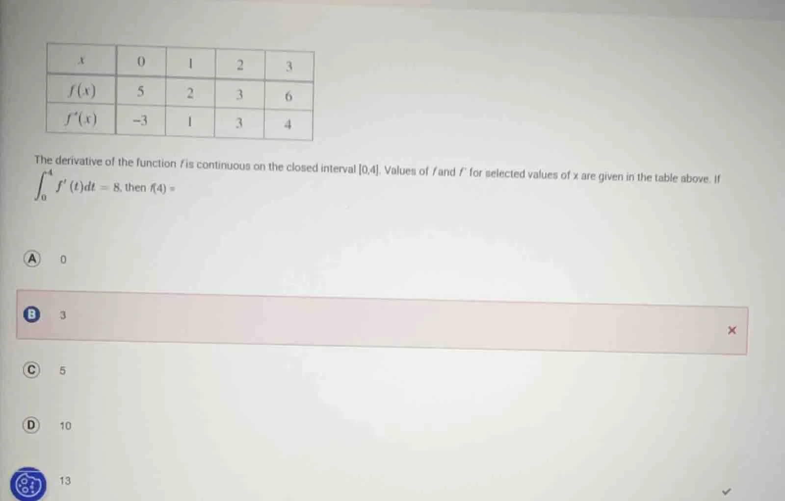 | $x$ | 0 | 1 | 2 | 3 || ---- | ---- | ---- | ---- | ---- || $f(x)$ | 5…