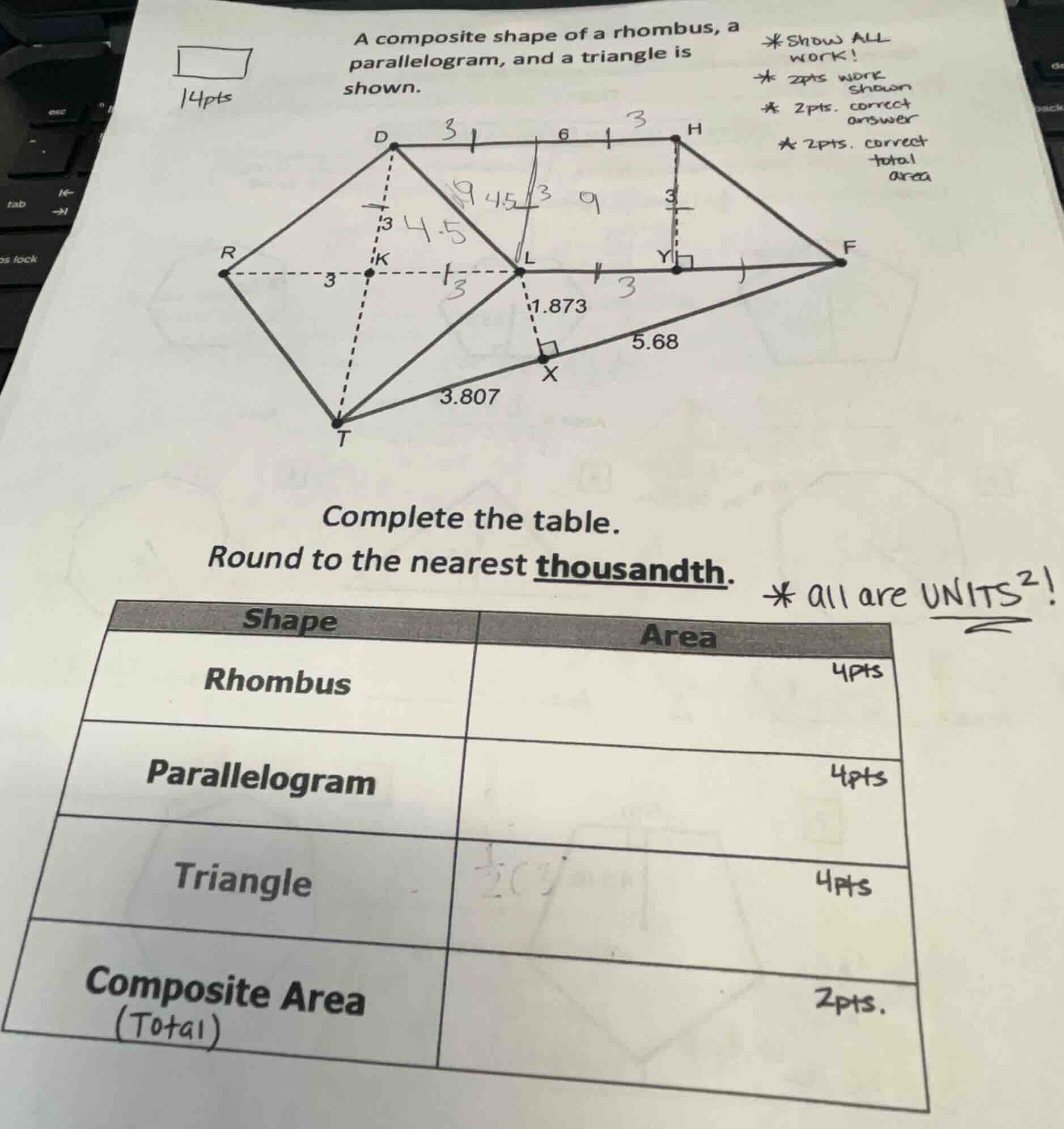 14pts a composite shape of a rhombus, a parallelogram, and a triangle i…