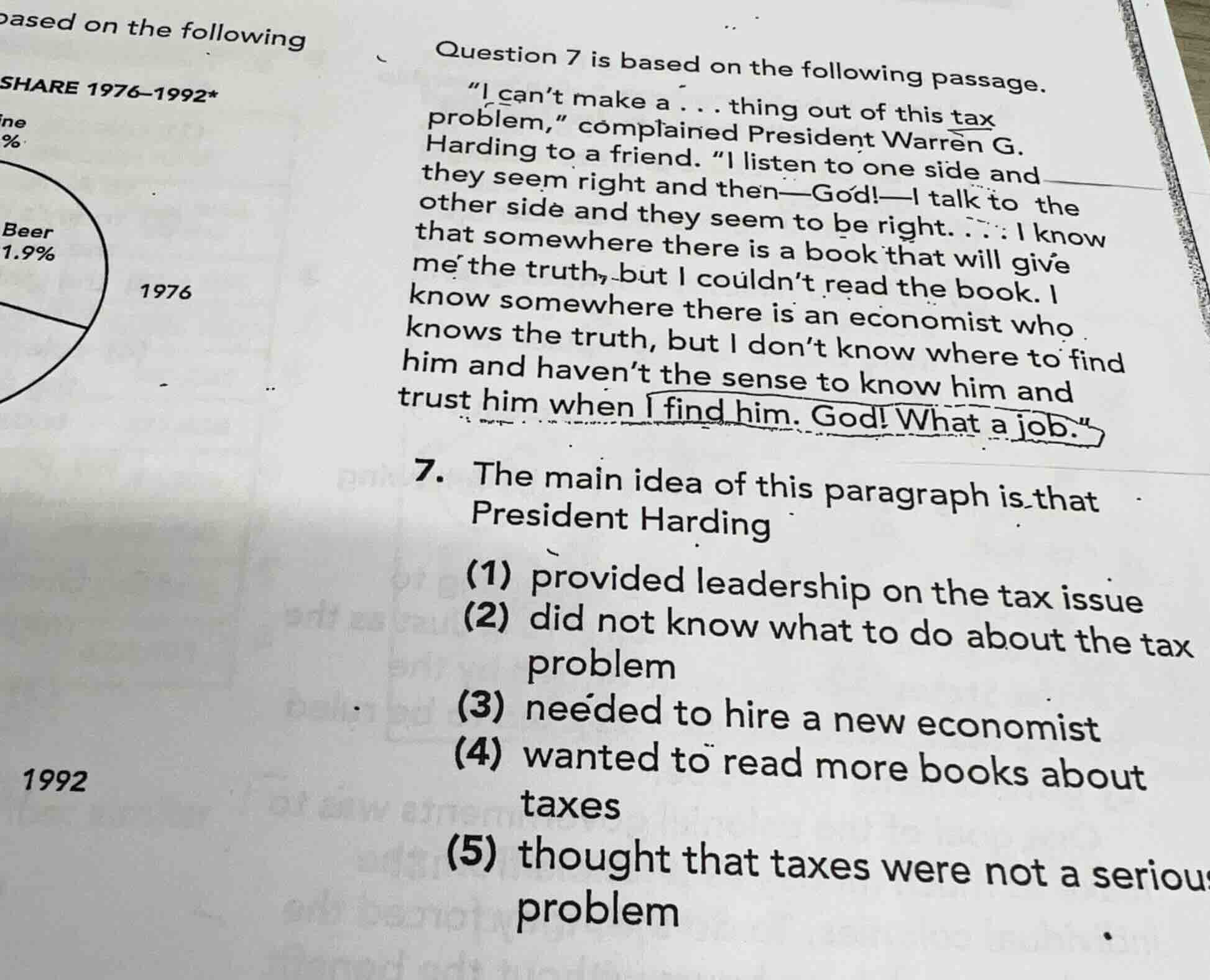 ased on the following share 1976-1992* ine % beer 1.9% 1976 1992 questi…