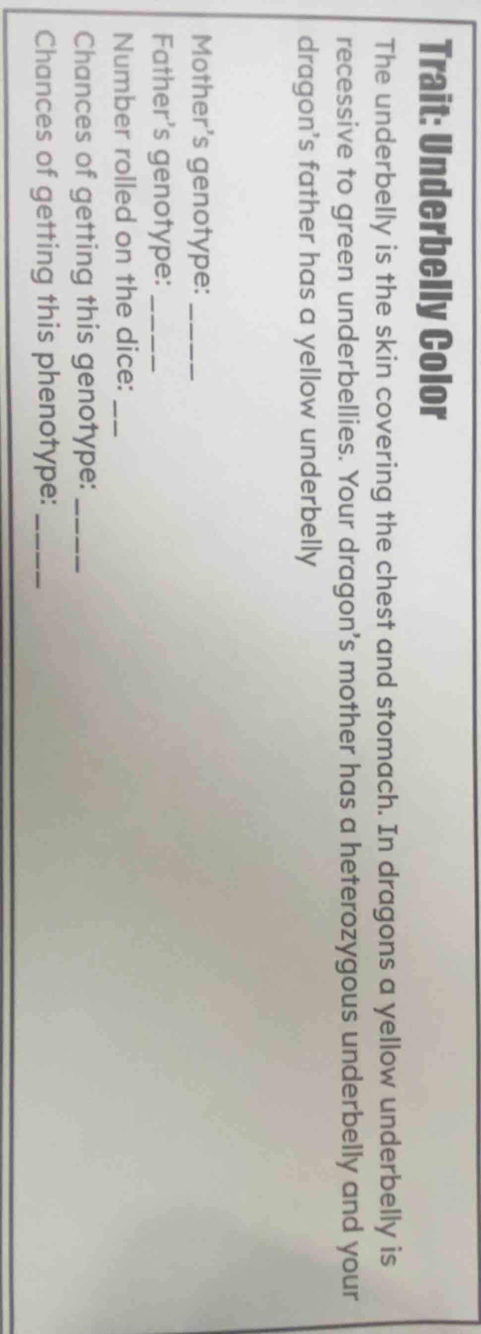 trait: underbelly color the underbelly is the skin covering the chest a…