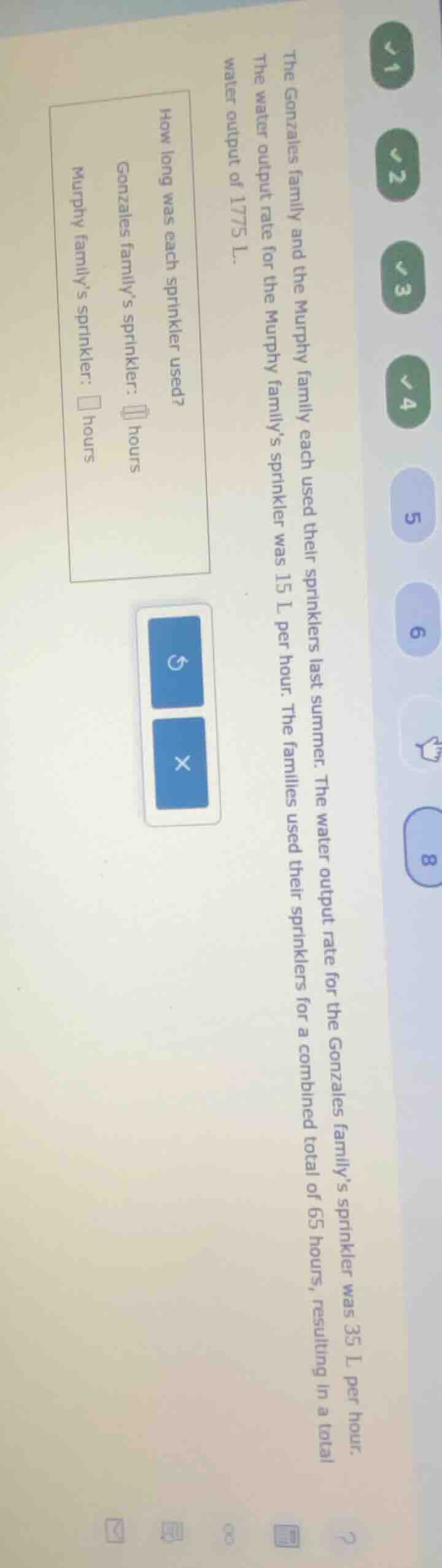 the gonzales family and the murphy family each used their sprinklers la…