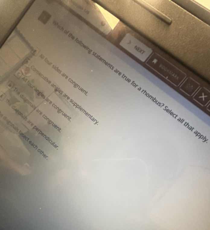 which of the following statements are true for a rhombus? select all th…