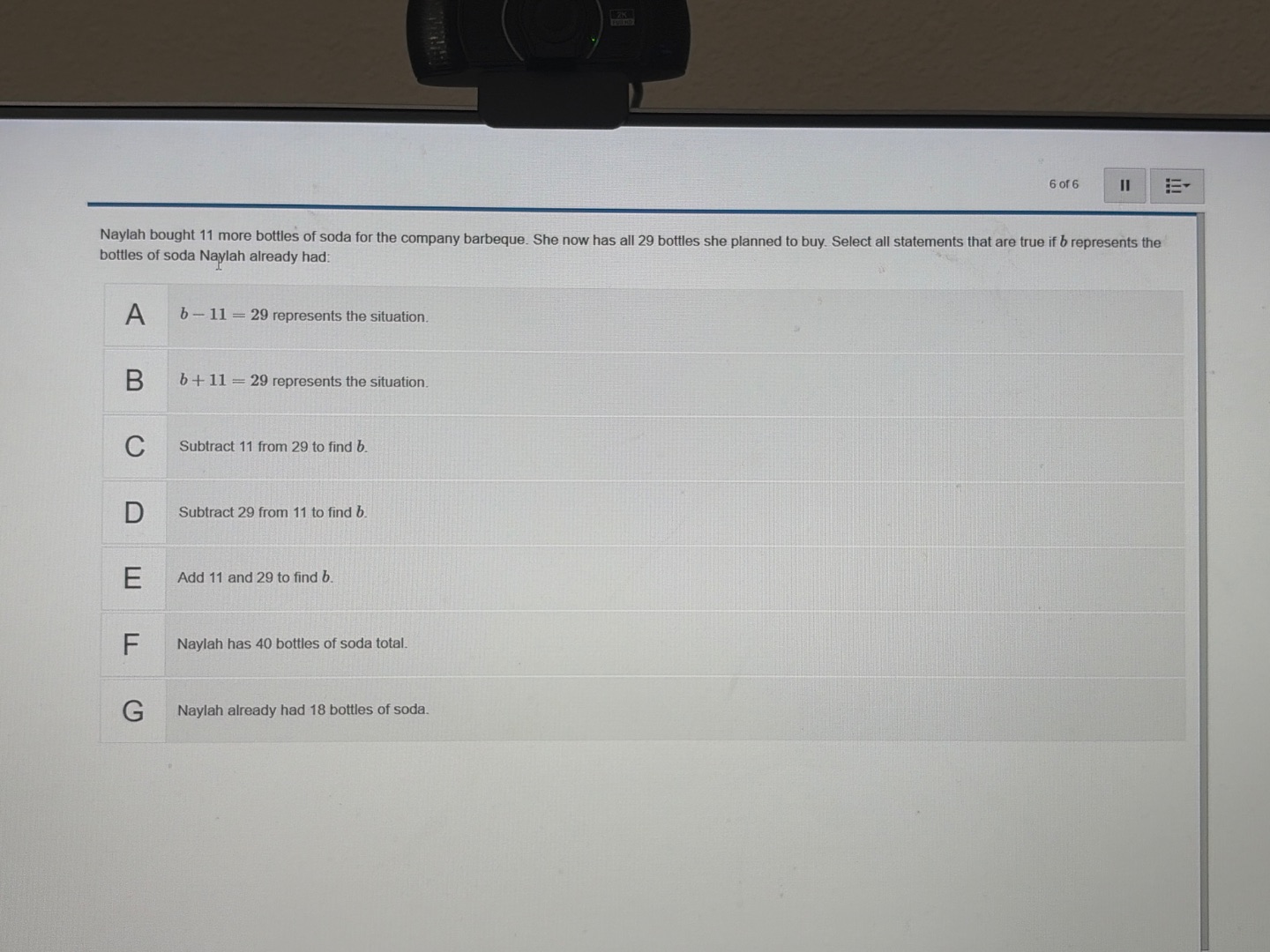 6 of 6 naylah bought 11 more bottles of soda for the company barbeque. …