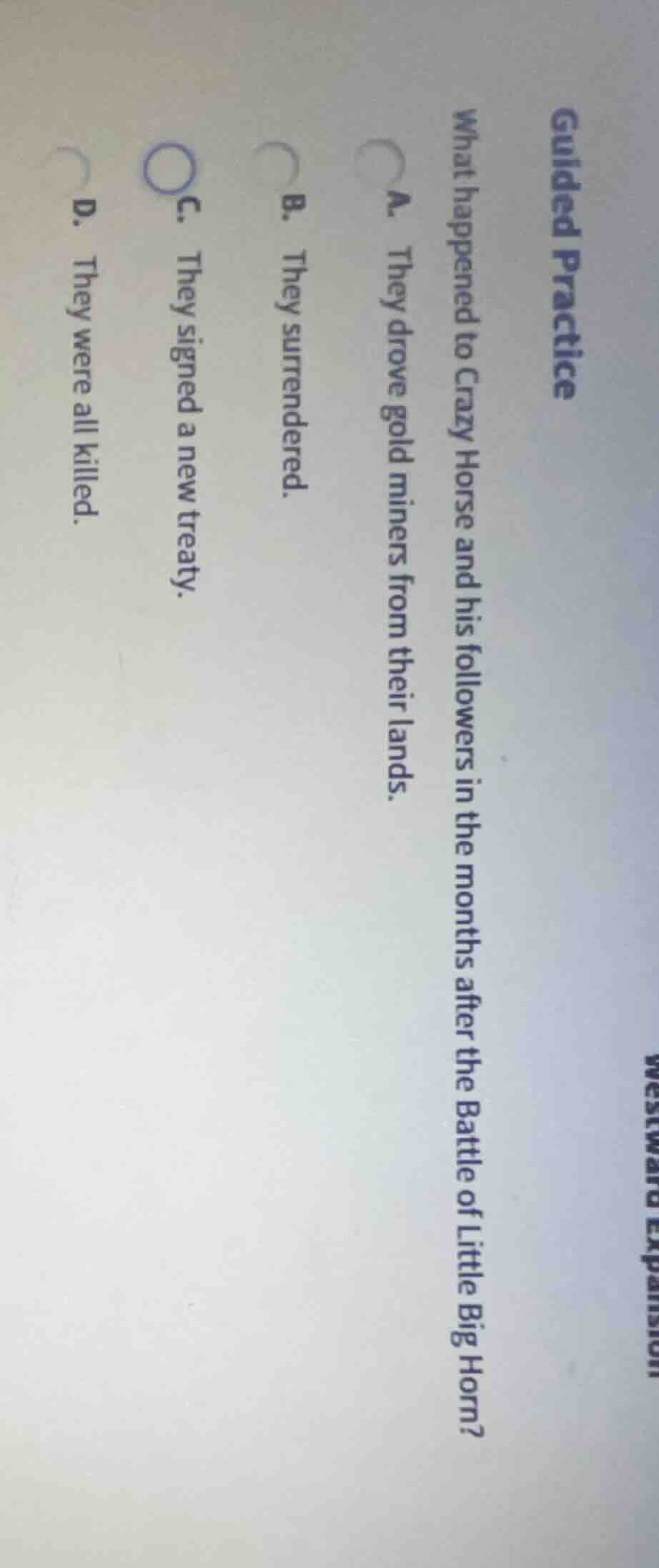 guided practicewestward expansionwhat happened to crazy horse and his f…