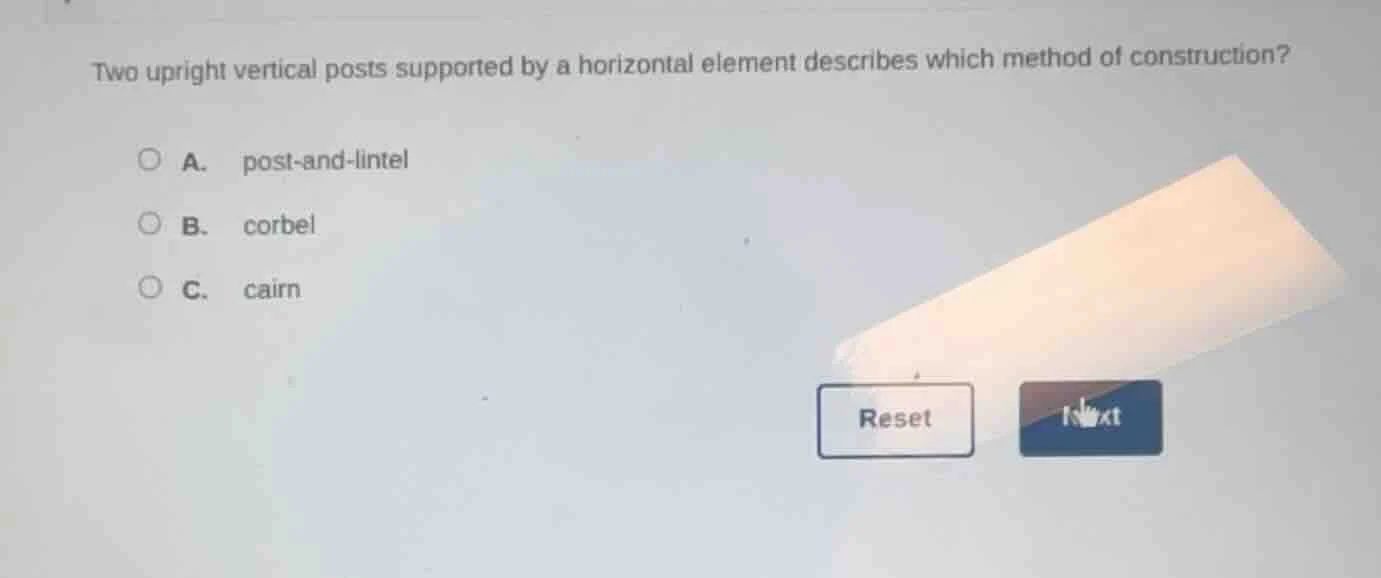 two upright vertical posts supported by a horizontal element describes …
