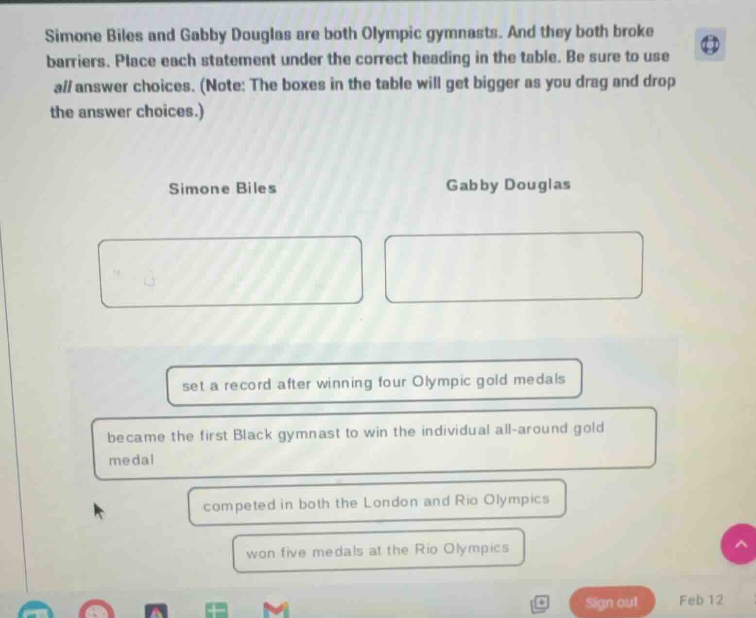 simone biles and gabby douglas are both olympic gymnasts. and they both…